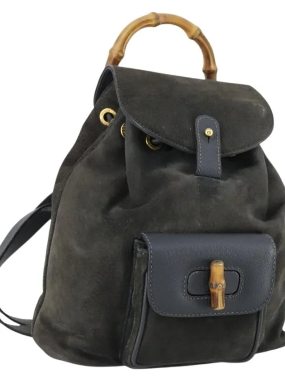 GUCCI Bamboo Backpack Suede Navy Gold 003 1705 0030 Auth 158464